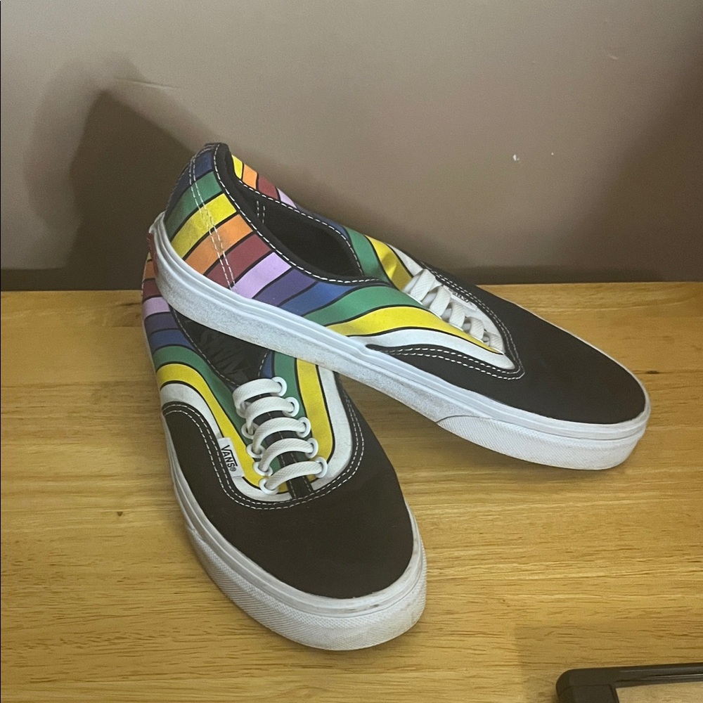 😄Vans rainbow slip on deck skater shoes unisex